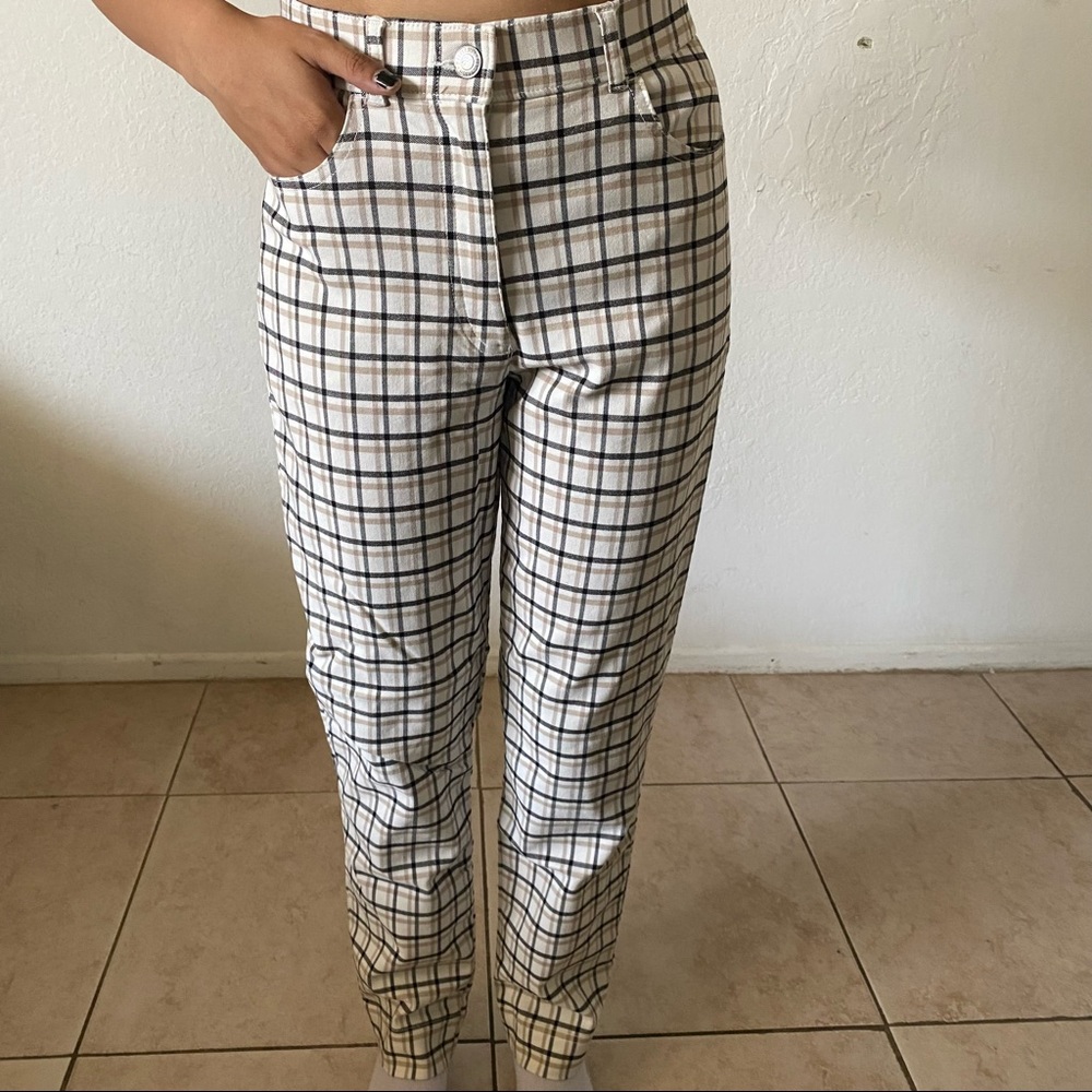 hollister ultra high-rise mom brown plaid pants